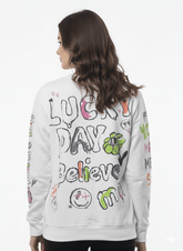 MNS WOMEN Doodle Graphic Sweatshirt White Multicolor Print - Smgarment's